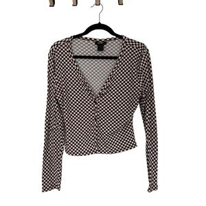 Just Polly brown and white checkered knit top